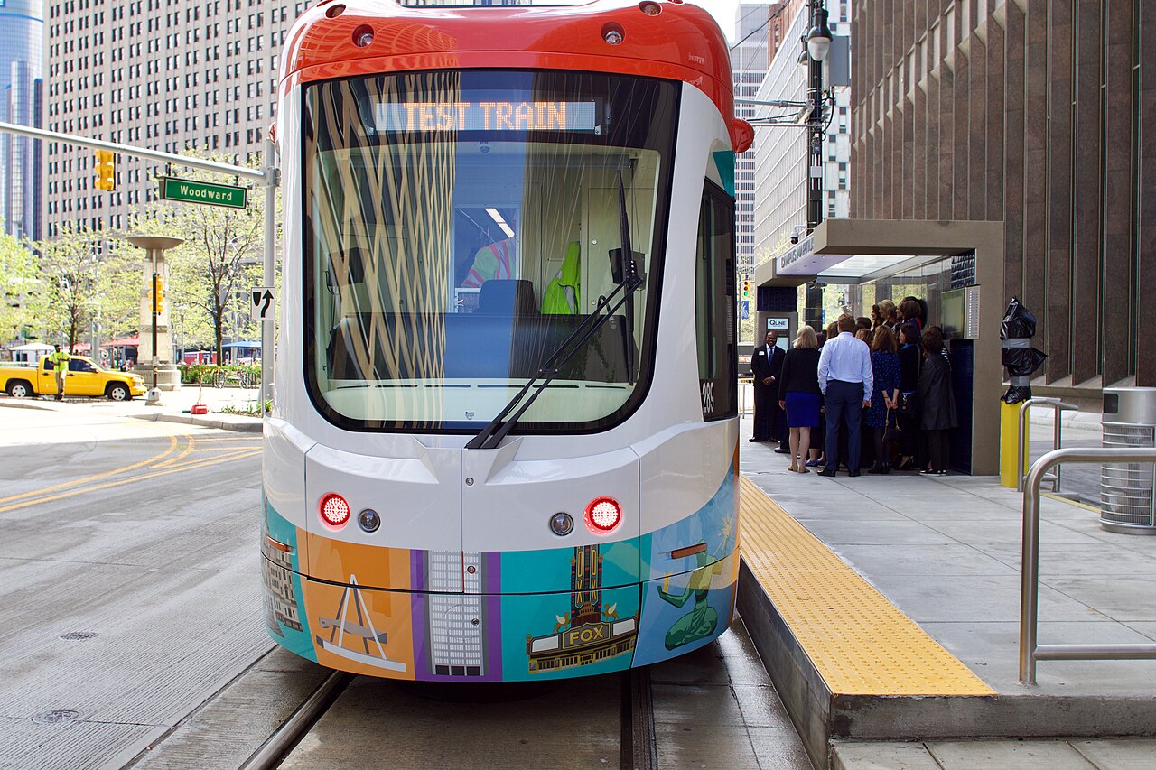 Test train at Campus Martius station, May 2017