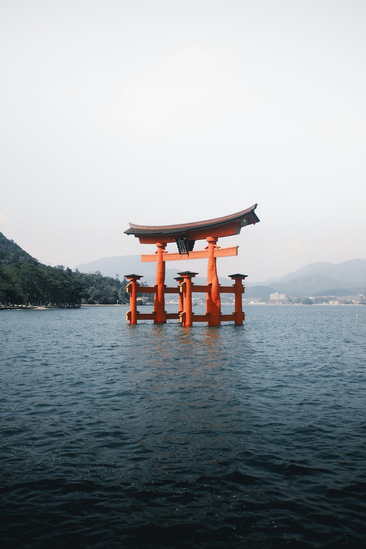 The orange torii gate at Itsukushima, Japan
